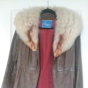 Rodders Fresno brown leather fur collar jacket